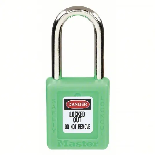 Master Lock 410GRN Lockout Padlock Keyed Different, Thermoplastic, Std Body, Metal, Green