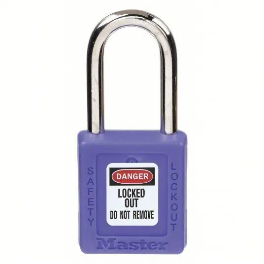 Master Lock 410BLU Lockout Padlock Keyed Different, Thermoplastic, Std Body, Metal, Blue