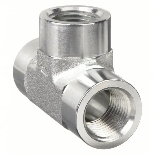 Parker 4-4-4 FT-S Tee Carbon Steel, 1/4 in x 1/4 in x 1/4 in Fitting Pipe Size, Female NPT x Female NPT x Female NPT