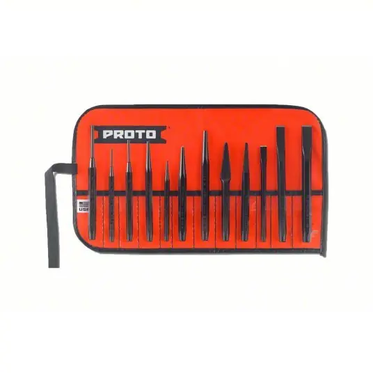 Proto J2S2 Punch and Chisel Set 12 PC, Cape Chisel/Cold Chisel/Diamond Point Chisel, Pouch