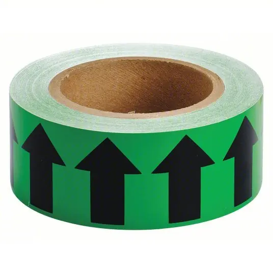 Brady 91416 Arrow Tape Green, Black, 2 in Wd, 90 ft Roll Lg