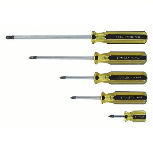 Stanley 66-156-A Magnetized Tip Screwdriver Set 5 Pieces, Phillips Tip, 1/ 2/ 3/ 4 Tip Size, Ergonomic Grip