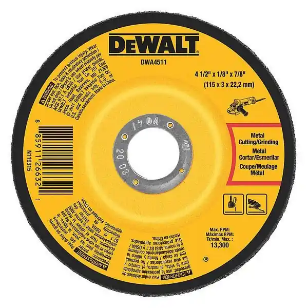 DeWalt DWA4511 Cut-Off & Grinding Wheel Type 27, 4 1/2 in x 1/8 in x 7/8 in, Aluminum Oxide, 24 Grit