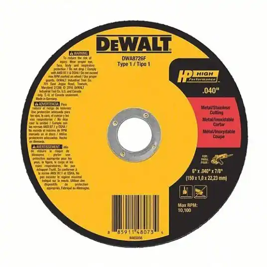 DeWalt DWA8726F Abrasive Cut-Off Wheel Type 1, 6 in x 0.04 in x 7/8 in, Aluminum Oxide, 60 Grit, A60T