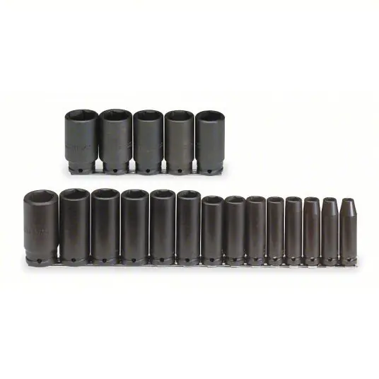 Proto J74116 Impact Socket Set 1/2 in Drive Size, 19 Pieces, 3/8 in to 1 1/2 in Socket Size Range
