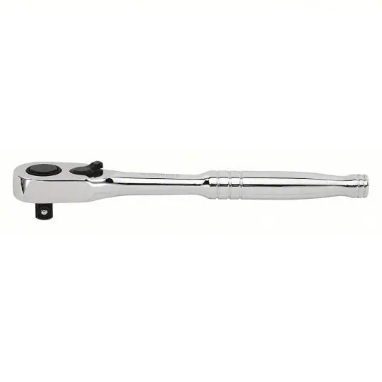 Stanley 89-818 Hand Ratchet Pear, Reversing, 8 in Overall Lg, Chrome, 7° Min Arc Swing, 3/8 in Drive Size
