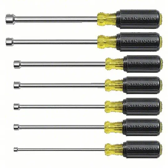 Klein 647M Fastener-Holding Nut Driver Set SAE, 15 3/4 in, 6 in Shank Lg, Ergonomic Grip