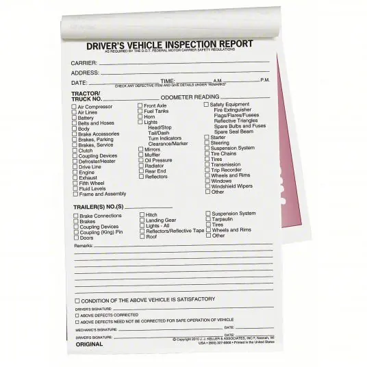 JJ Keller 1854 Carbonless, Driver Vehicle Inspection Report, 2-Ply