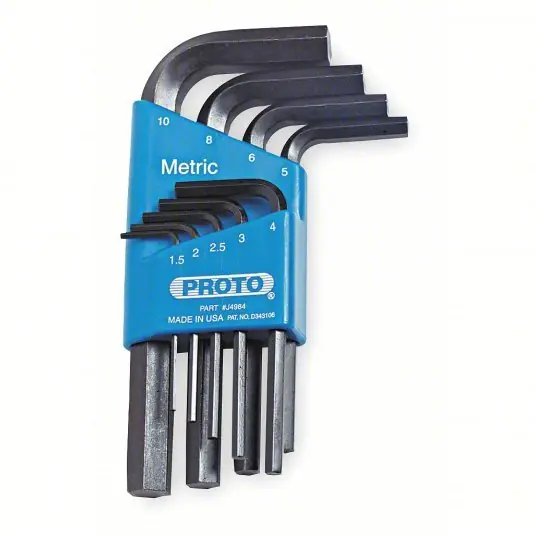 Proto J4984 Hex Key Set Metric, Short, 9 Pieces, Plastic Holder, Black Oxide, 2 Tips