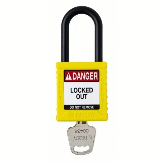 Brady SDPL-YLW-38PL-KD Padlock Keyed Different, Nylon, Std Body Body Size, Plastic, Std, Yellow, 1 Pack Size