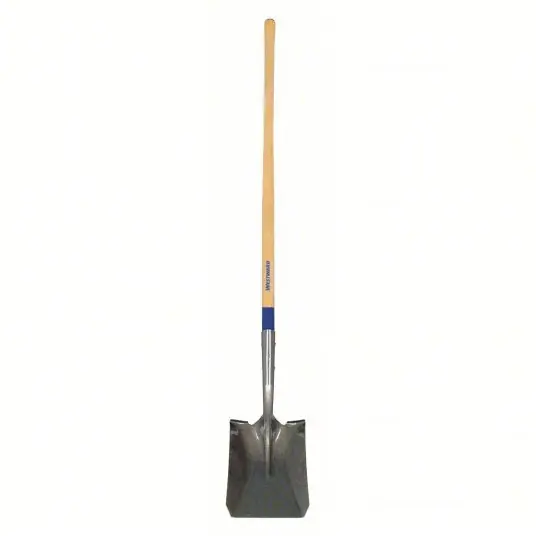 KVM Tools KV1WG32 Square Point Shovel Steel Blade, 14 ga, Straight Handle Type, Wood Handle, 48 in Handle Lg