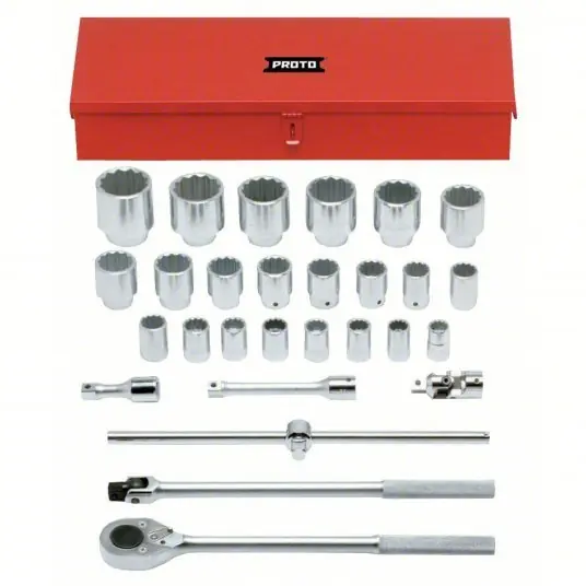 Proto J55202A Socket Set 3/4 in Drive Size, 28 Pieces, 21 mm to 60 mm Socket Size Range, (22) 12-Point