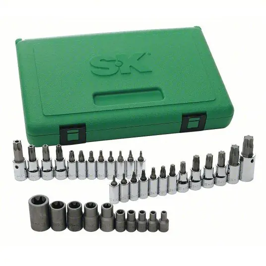SK Tools 19763 Socket Bit Set 1/4 in_3/8 in_1/2 in Drive Size, 35 Pieces, Replaceable Insert