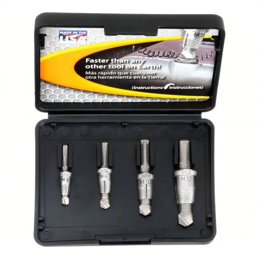 Alden 4017P Screw Extractor Set 4 Pc, Single End Extractor Bit, Size 1/ 2/ 3/ 4
