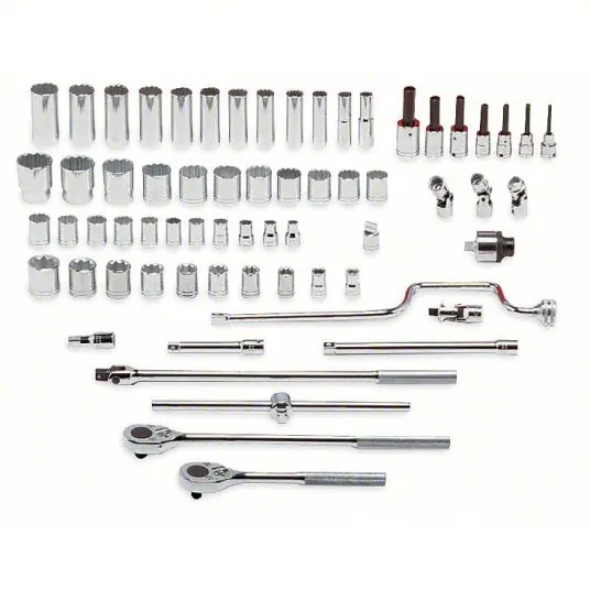 Proto J54132 Socket Wrench Set 1/2 in Drive Size, 65 Pieces, 3/8 in to 1 1/2 in Socket Size Range, Chrome