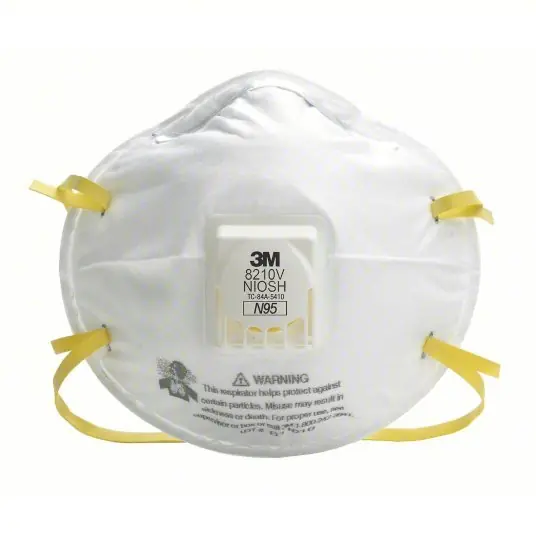 3M 8210V Disposable Respirator Dual, Non-Adj, Metal Nose Clip, Std, White, Universal Mask Size, 10 PK