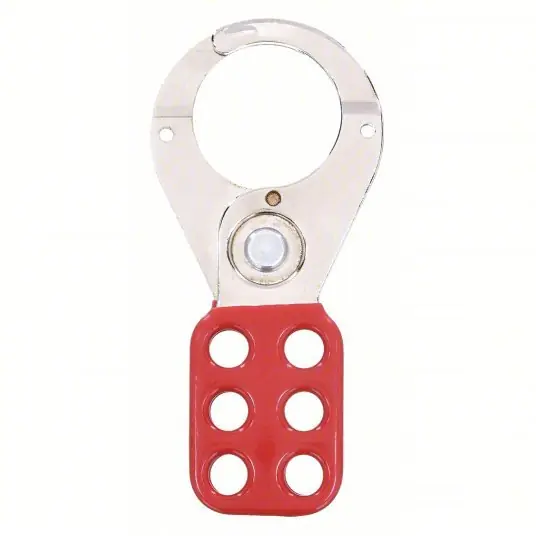 Master Lock 421 Lockout Hasp Std Hasp, 1.5 in Opening Size, Red, 6 Padlocks