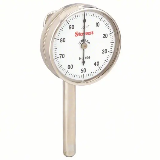 Starrett 196B1 Back Plunger Dial Indicator 0 to 0.2 in Range, 0-100 Dial Reading, 0.001 in Graduations