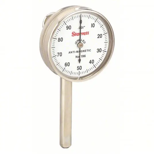 Starrett 196A6Z Back Plunger Dial Indicator 0.1 in Range, Continuous Reading, 0-100 Dial Reading, Jeweled