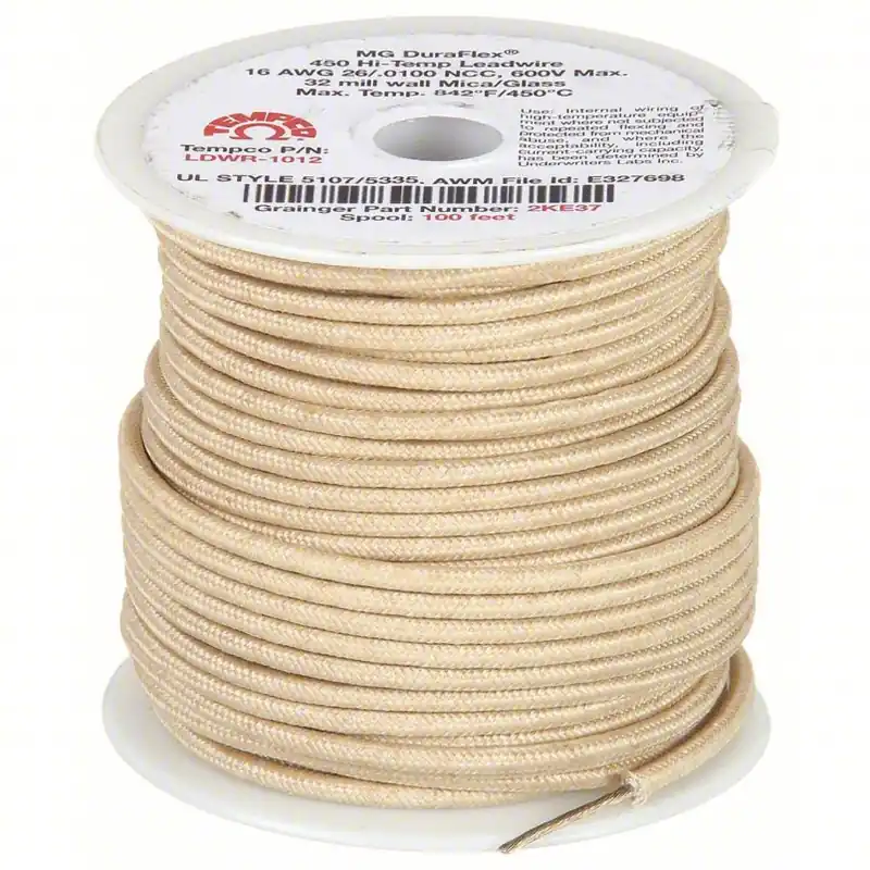 Tempco LDWR-1042 High Temp Lead Wire 16 AWG Wire Size, Natural, 250 ft Lg, MG
