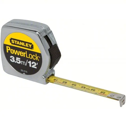 Stanley 33-215 Tape Measure Inch/Metric, Nonmagnetic Single Hook Tip, Metal, 12 ft / 3.5 m, Narrow Blade