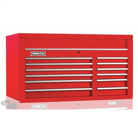 Proto J555027-12RD Top Chest Gloss Red, 50 in W x 25 1/4 in D x 27 in H, Red, Fully Extended Ball Bearing