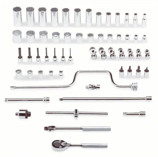 Proto J52142 Socket Wrench Set 3/8 in Drive Size, 58 Pieces, 1/4 in to 1 in Socket Size Range, Chrome