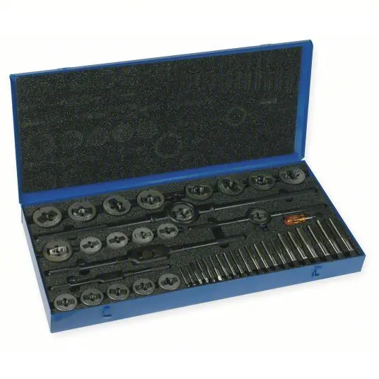 Cleveland C00613 Tap and Die Set 45 Pieces, 1/4"-20 Min. Tap Thread Size, 1"-14 Max. Tap Thread Size, Plug