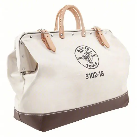 Klein 5102-18 Tool Bag Canvas, 1 Pockets, 18 in Overall Wd, 6 in Overall Dp, 14 in Overall Ht, Brown