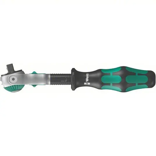 Wera 05003500001 1/4" Drive 72 Geared Teeth Round Head Style Hand Ratchet, 6" L, Satin Finish