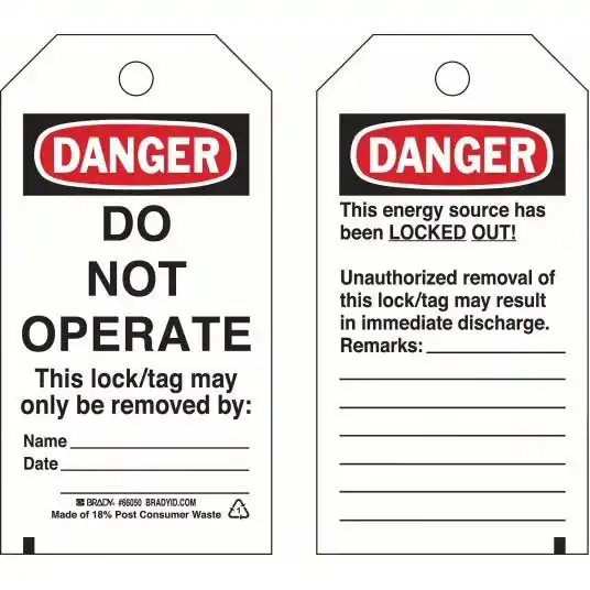 Brady 66050 Danger Tag Do Not Operate, Polyester, Date/Name/Remarks, Write-On Surface