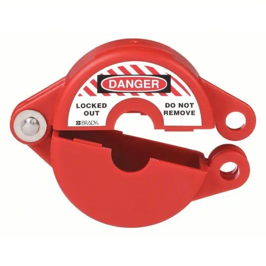 Brady 65561 Gate Valve Lockout Hinged, For 5 in Max Hand Wheel Dia, For 2 1/2 in Min Hand Wheel Dia, Red