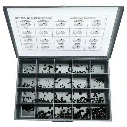KVM Tools JBDL24SSUNF Socket Set Screw Assortment 500 Pieces, 20 of Sizes, Cup pt, Phillips