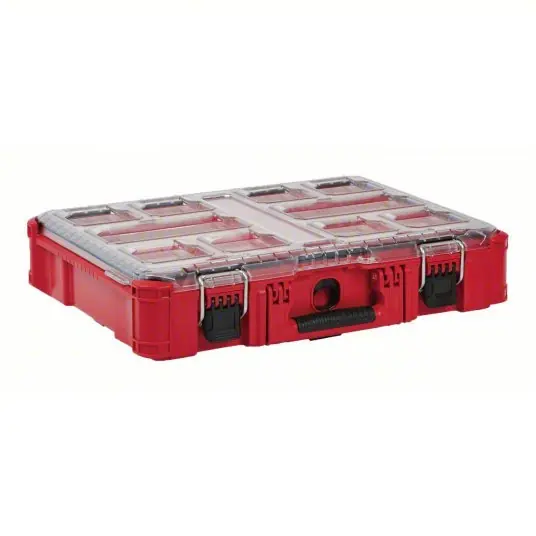 Milwaukee 48-22-8430 PACKOUT Tool Case 19 3/4 in Wd, 15 1/2 in Dp, 4 5/8 in Ht, Plastic, 10 Compartments, Red