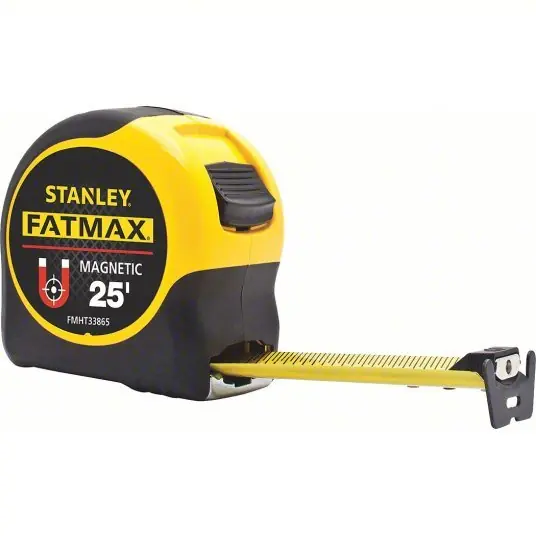 Stanley FMHT33865L Tape Measure Inch, Magnetic Single Hook Tip, Plastic with Rubberized Grip, 25 ft, 1/16 in