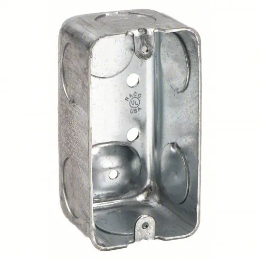Raco 663 Electrical Box Steel, Steel Material & Nominal Size, 1 Gangs, 1 7/8 in Box Dp, 2 1/8 in Box Wd