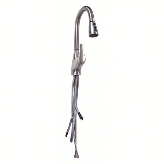 Ez-Flo 10389 Gooseneck Pull Out Kitchen Faucet, Brushed Nickel Finish, 1.8 gpm Flow Rate