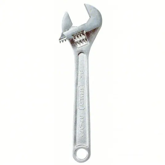Stanley 87-369 Adjustable Wrench Alloy Steel, Chrome, 8 in Overall Lg, 1 in Jaw Capacity, Plain Grip