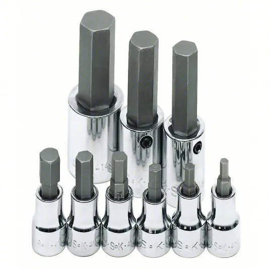 SK Professional Tools 19734 Socket Bit Set 3/8 in_1/2 in Drive Size, 9 Pieces, 9 1/4 in Overall Lg