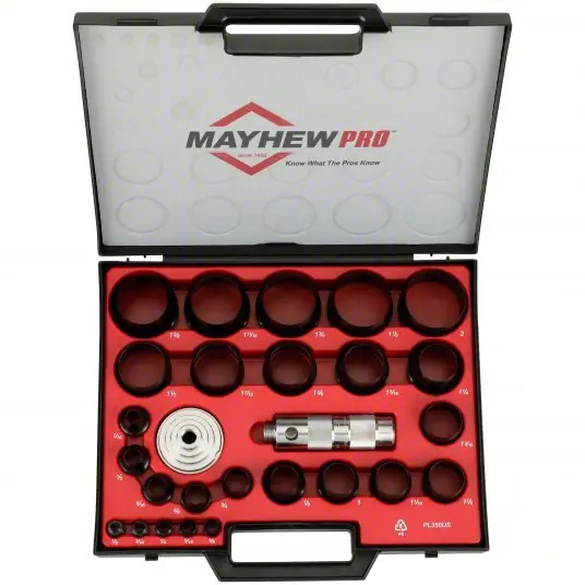Mayhew 66002 Hollow Punch Set 3/4 in_1 in_1 1/2 in_2 in_2 1/4 in_2 1/2 in Overall Lg, 27 Pieces, Case, SAE
