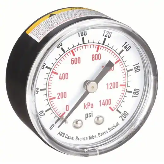 KVM Tools KV4FMC8 Commercial Pressure Gauge 0 to 200 psi, 2 in Dial, 1/4 in NPT Male, Center Back