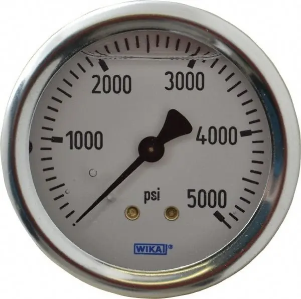 Wika 9767274 Pressure Gauge 2-1/2" Dial, 0 to 5,000 psi, 1/4" Thread, NPT, Center Back Mount