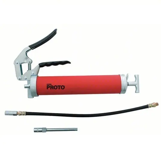 Proto JFC33HD Manual Grease Gun Pistol-Grip Handle, Cartridge/Filler Pump Load, Flex Nozzle, 30 Strokes per Oz
