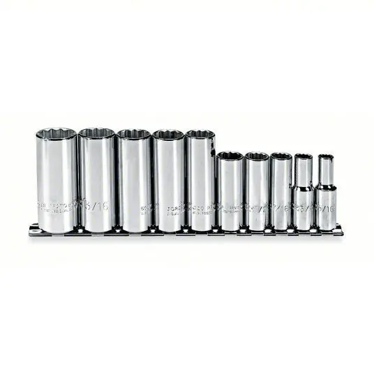 Proto J52107 Socket Set 3/8 in Drive Size, 10 Pieces, 5/16 in to 7/8 in Socket Size Range, (10) 12-Point
