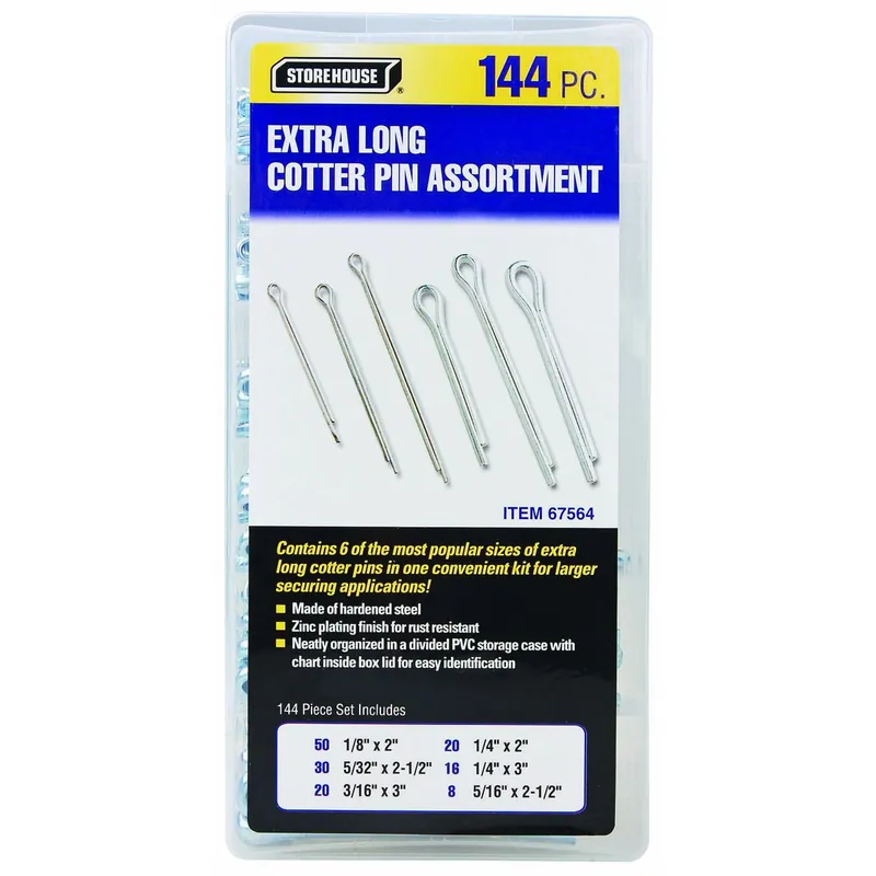 Storehouse 67564 Extra Long Cotter Pin Assortment, 144 Piece