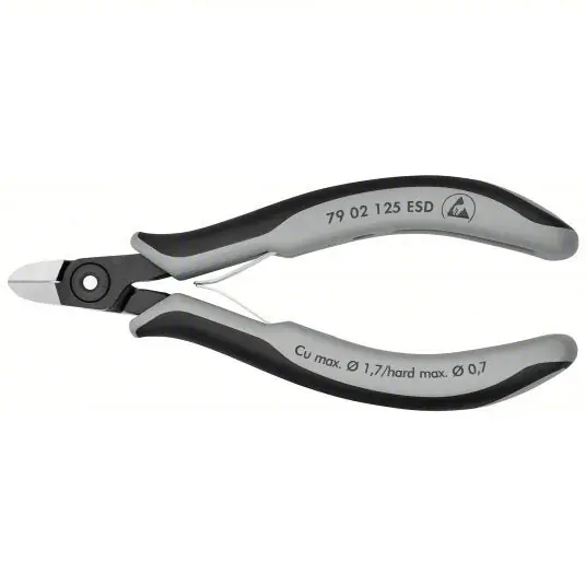 Knipex 79 02 125 ESD Diagonal Cutting Plier ESD-Safe, Flush, Oval, 5 in Overall Lg, 3/8 in Jaw Lg, 1/2 in Jaw Wd