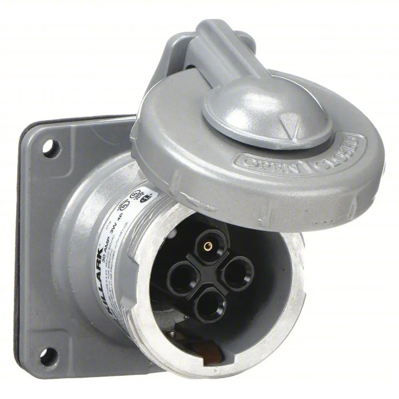 Hubbelll VR342 Pin and Sleeve Receptacle 30 A, 600V AC/250V DC, Style 2 Grounding, Gray, Receptacle Only