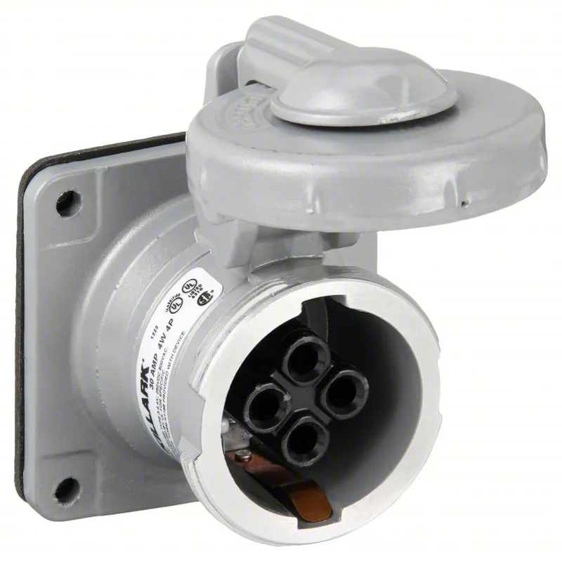 Hubbell VR341 Pin and Sleeve Receptacle 30 A, 600V AC/250V DC, Style 1 Grounding, Gray, Receptacle Only, Grounded