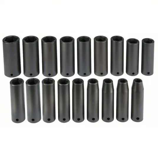 Proto J72149M Impact Socket Set 1/2 in Drive Size, 18 Pieces, 10 to 27 mm Socket Size Range, (18) 6-Point