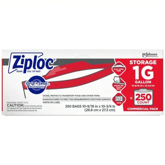 Ziploc 682257 Reclosable Poly Bag 1.75 mil Thick, 10 1/2 in Wd, 11 in Lg, Flat Pack, Polyethylene, 250 PK